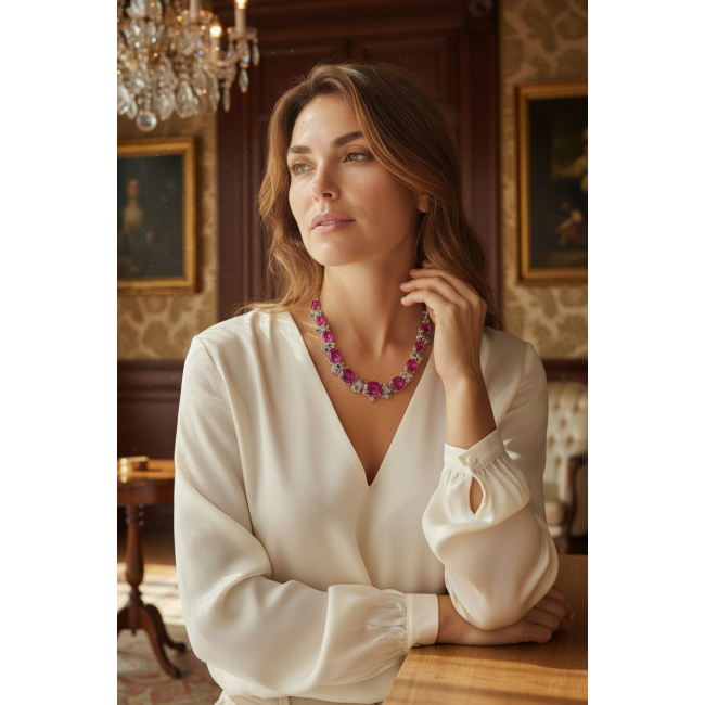 Tiffany - Magnificent 183.5 carat Pink Sapphire .925 Sterling Silver handcrafted Large Statement necklace