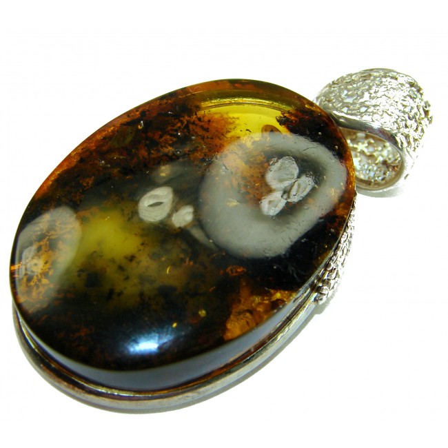Prehistoric cognac Authentic Baltic Amber .925 Sterling Silver beautifully handcrafted Pendant