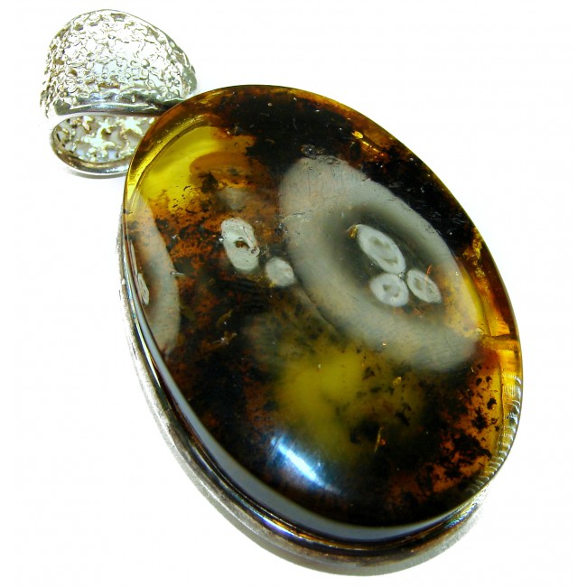 Prehistoric cognac Authentic Baltic Amber .925 Sterling Silver beautifully handcrafted Pendant