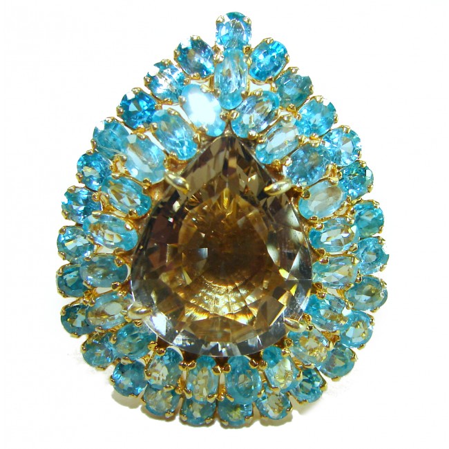 Celestial Power 49.5 carat Champagne Smoky Topaz 14K Gold over .925 Sterling Silver HUGE Ring size 7 1/4 - photo 2
