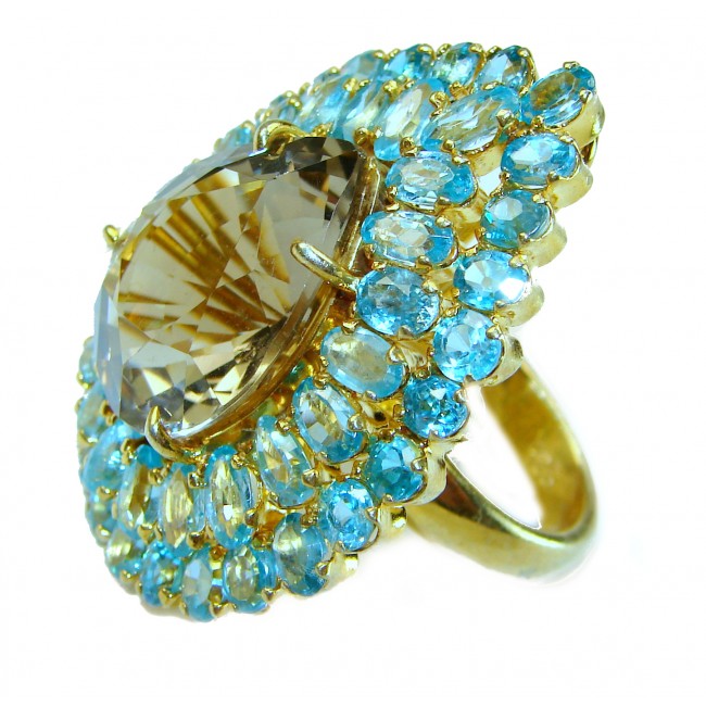 Celestial Power 49.5 carat Champagne Smoky Topaz 14K Gold over .925 Sterling Silver HUGE Ring size 7 1/4 - photo 1