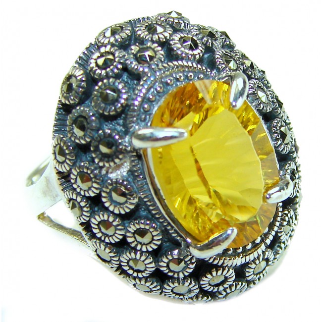 Real Treasure 10.5 carat Golden Topaz .925 Sterling Silver dipped in 14K Gold Handcrafted Huge Ring size 8