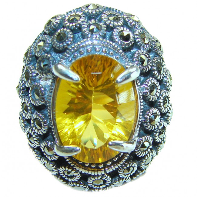 Real Treasure 10.5 carat Golden Topaz .925 Sterling Silver dipped in 14K Gold Handcrafted Huge Ring size 8