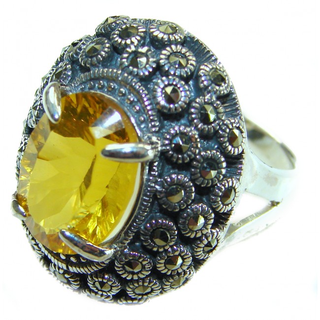 Real Treasure 10.5 carat Golden Topaz .925 Sterling Silver dipped in 14K Gold Handcrafted Huge Ring size 8