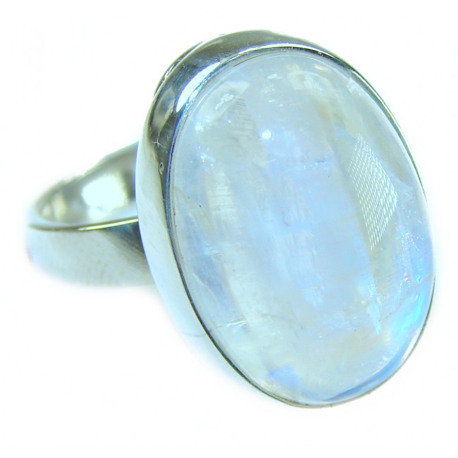 Rainbow Moonstone .925 Sterling Silver handmade ring s. 8 adjustable