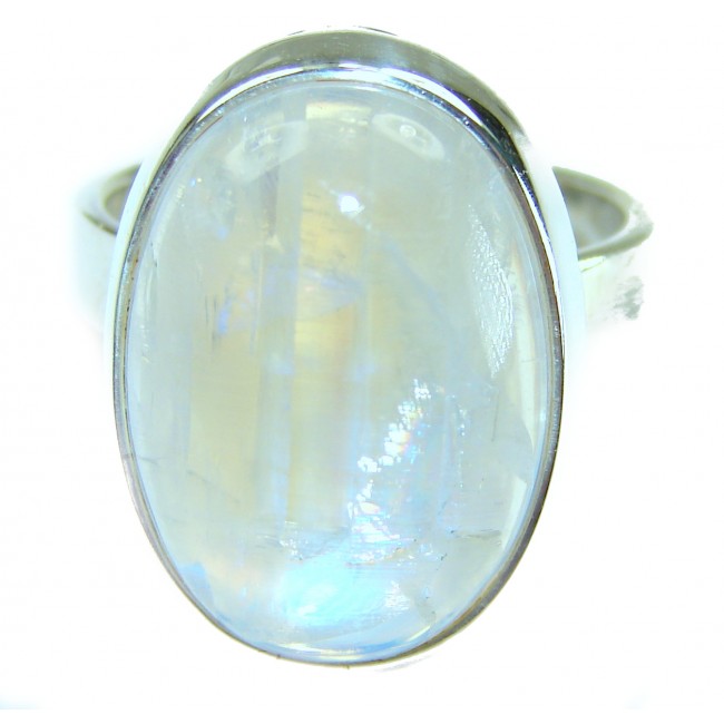 Rainbow Moonstone .925 Sterling Silver handmade ring s. 8 adjustable