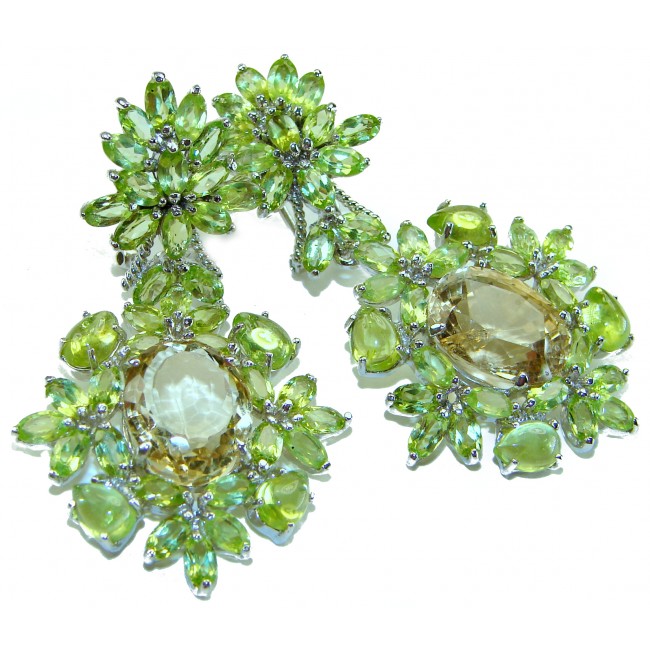 Fiesta Authentic 55.5 carat Citrine Peridot .925 Sterling Silver brilliantly handcrafted Statement earrings