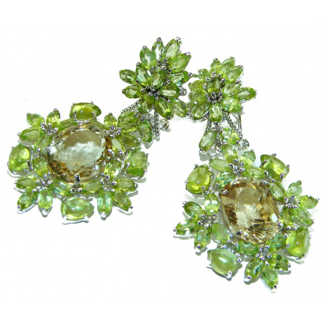 Fiesta Authentic 55.5 carat Citrine Peridot .925 Sterling Silver brilliantly handcrafted Statement earrings