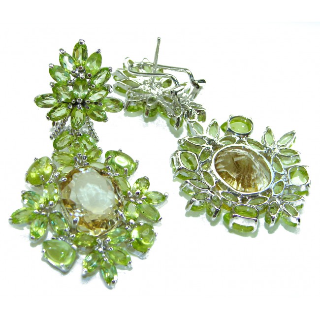 Fiesta Authentic 55.5 carat Citrine Peridot .925 Sterling Silver brilliantly handcrafted Statement earrings