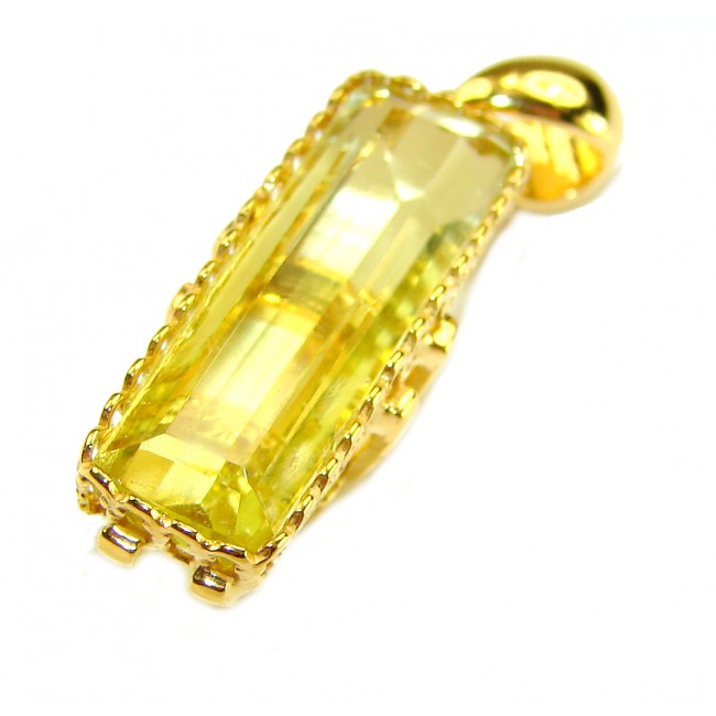 Baquette cut 10.3 carat Lemon Quartz 18K Gold over .925 Sterling Silver handcrafted pendant