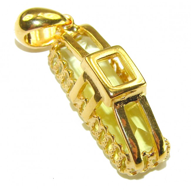 Baquette cut 10.3 carat Lemon Quartz 18K Gold over .925 Sterling Silver handcrafted pendant