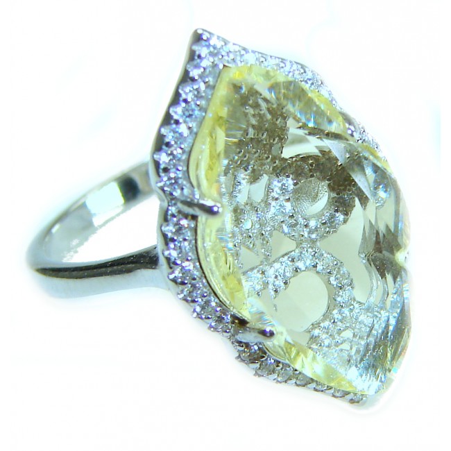 9.9 carat authentic Lemon Quartz .925 Sterling Silver Handcrafted Ring size 7 1/4