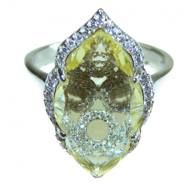 9.9 carat authentic Lemon Quartz .925 Sterling Silver Handcrafted Ring size 7 1/4