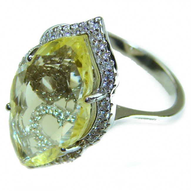 9.9 carat authentic Lemon Quartz .925 Sterling Silver Handcrafted Ring size 7 1/4