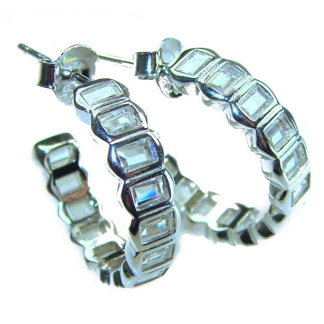 Allure Natural 12.2 carat White Topaz .925 Sterling Silver handcrafted hoop earrings - photo 3