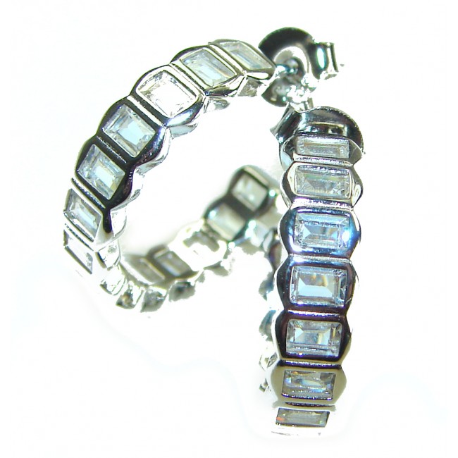 Allure Natural 12.2 carat White Topaz .925 Sterling Silver handcrafted hoop earrings - photo 2