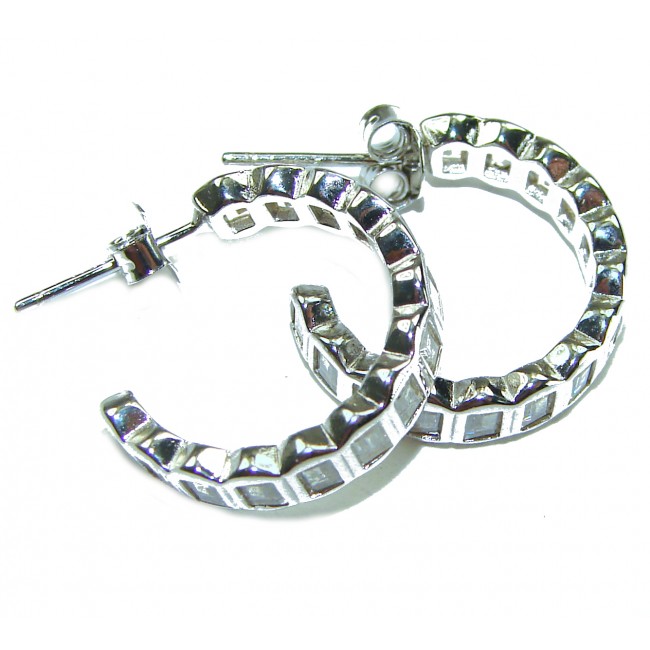 Allure Natural 12.2 carat White Topaz .925 Sterling Silver handcrafted hoop earrings - photo 1