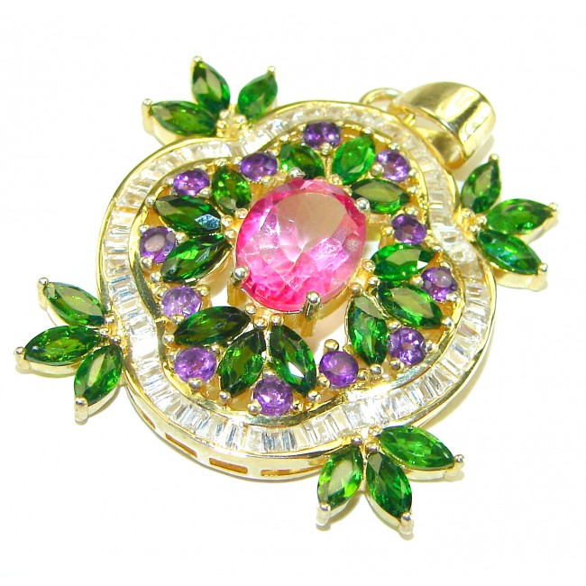 Circle of Life 14.2 carat authentic Ruby .925 Sterling Silver dipped in 14K Gold handmade Pendant - Close-up of "Circle of Life" pendant with ruby and gemstones.