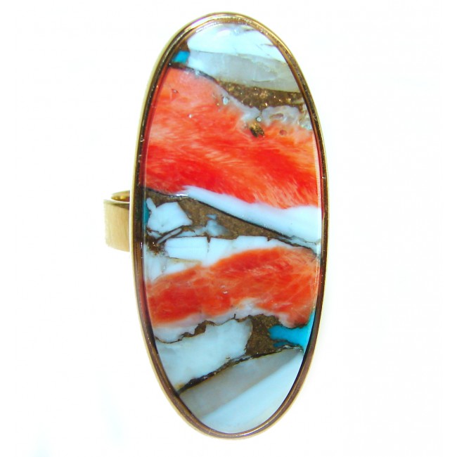 Rare 29.5 carat Oyster Turquoise 18K Gold over .925 Sterling Silver handcrafted Large ring; s. 6 adjustable