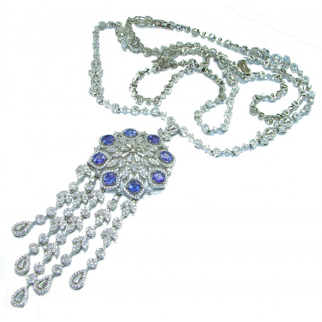 Elizabeth 32 inches Natural luxurious Floral design 55.5 carat Tanzanite .925 Silver handcrafted Necklace - photo 3