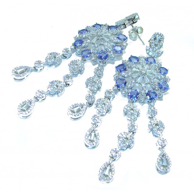 Elizabeth Natural luxurious Floral design 28.5 carat Tanzanite .925 Silver handcrafted earrings