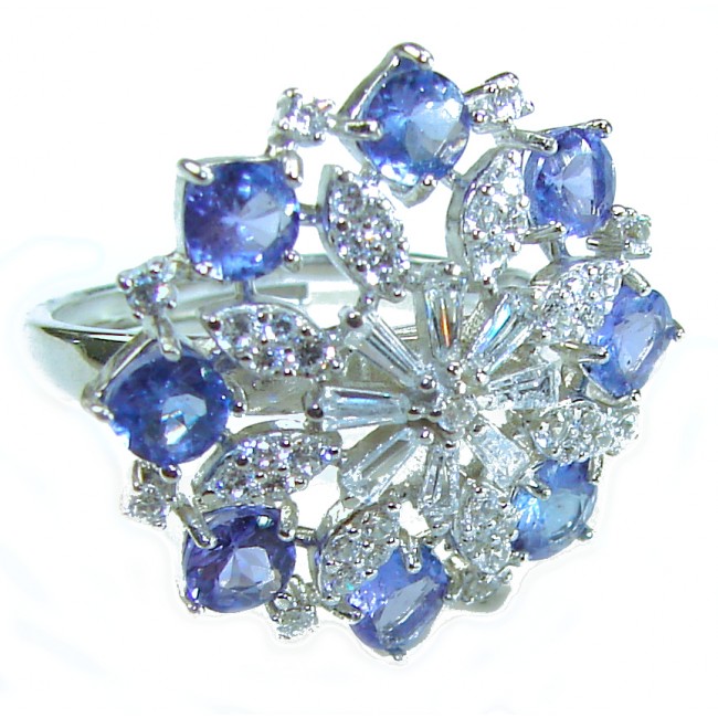 Elizabeth Natural luxurious Floral design 10.5 carat Tanzanite .925 Silver handcrafted Ring size 8 adjustable