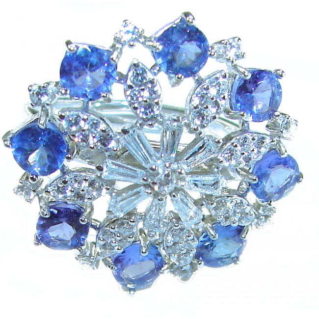 Elizabeth Natural luxurious Floral design 10.5 carat Tanzanite .925 Silver handcrafted Ring size 8 adjustable