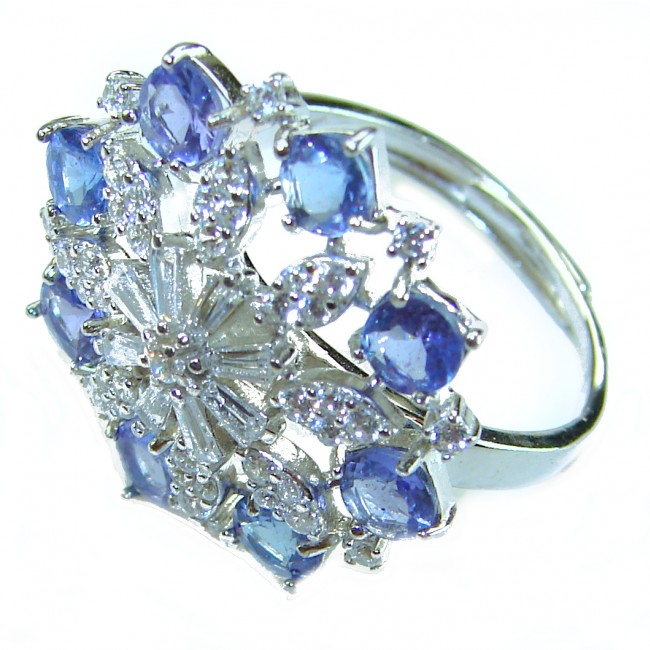 Elizabeth Natural luxurious Floral design 10.5 carat Tanzanite .925 Silver handcrafted Ring size 8 adjustable