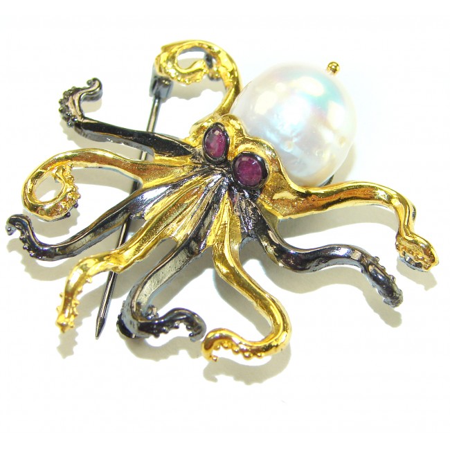 Octopus real Pearl 18K Gold over .925 Sterling Silver handmade Pendant
