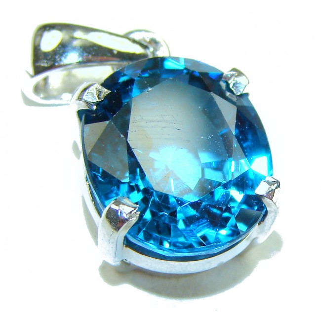 Enchanted Ocean oval cut 10.5 carat London Blue Topaz .925 Sterling Silver handmade Pendant