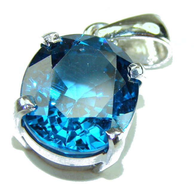 Enchanted Ocean oval cut 10.5 carat London Blue Topaz .925 Sterling Silver handmade Pendant