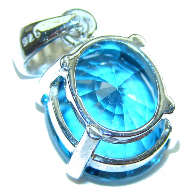 Enchanted Ocean oval cut 10.5 carat London Blue Topaz .925 Sterling Silver handmade Pendant