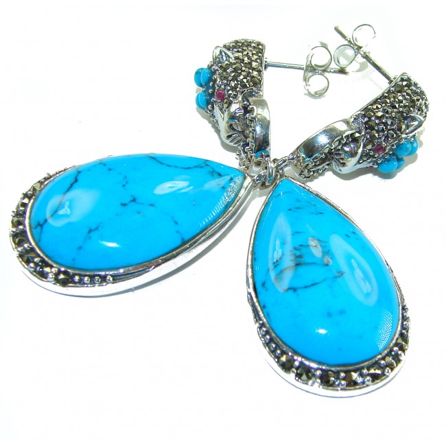 Great authentic Sleeping Beauty Turquoise .925 Sterling Silver handcrafted STATEMENT Earrings