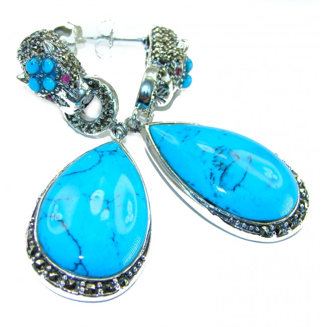 Great authentic Sleeping Beauty Turquoise .925 Sterling Silver handcrafted STATEMENT Earrings