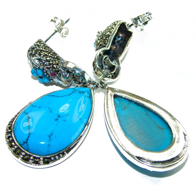 Great authentic Sleeping Beauty Turquoise .925 Sterling Silver handcrafted STATEMENT Earrings