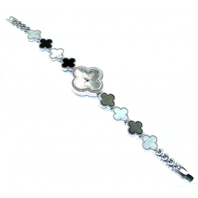Precious Authentic Blister Pearl Onyx .925 Sterling Silver handmade Bracelet Watch - photo 3