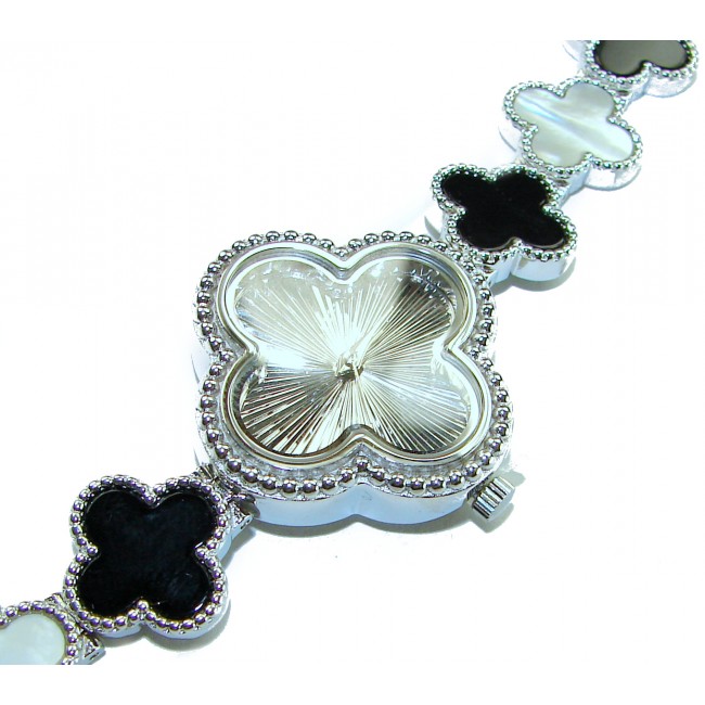 Precious Authentic Blister Pearl Onyx .925 Sterling Silver handmade Bracelet Watch - photo 1