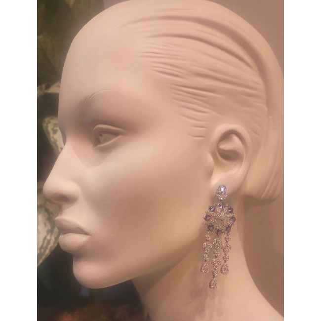 Elizabeth Natural luxurious Floral design 28.5 carat Tanzanite .925 Silver handcrafted earrings