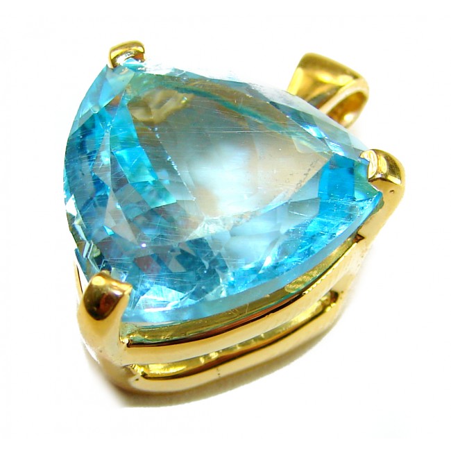 Atlantica TRILLION cut 12.9 carat Swiss Blue Topaz 18K Gold over .925 Sterling Silver Handcrafted Pendant - photo 3