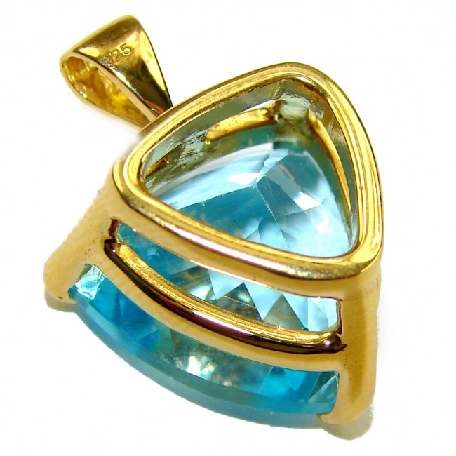 Atlantica TRILLION cut 12.9 carat Swiss Blue Topaz 18K Gold over .925 Sterling Silver Handcrafted Pendant - photo 2