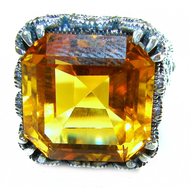 Pure Celestial energy Natural 28.4 carat Golden Topaz Marcasite .925 Sterling Silver handmade Large Statement Ring size 8 1/4
