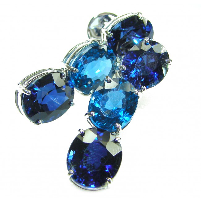 Deep Ocean 22.5 carat London Blue Topaz .925 Sterling Silver handmade Statement earrings - photo 3