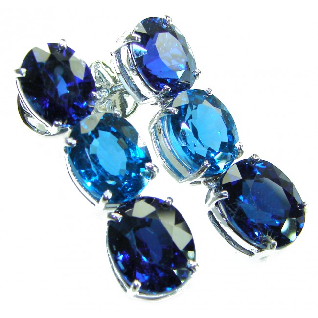 Deep Ocean 22.5 carat London Blue Topaz .925 Sterling Silver handmade Statement earrings - photo 2