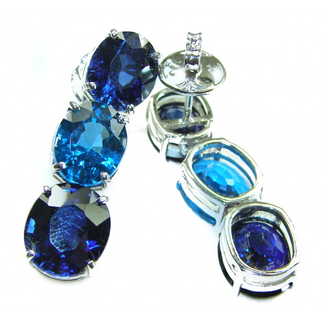 Deep Ocean 22.5 carat London Blue Topaz .925 Sterling Silver handmade Statement earrings - photo 1