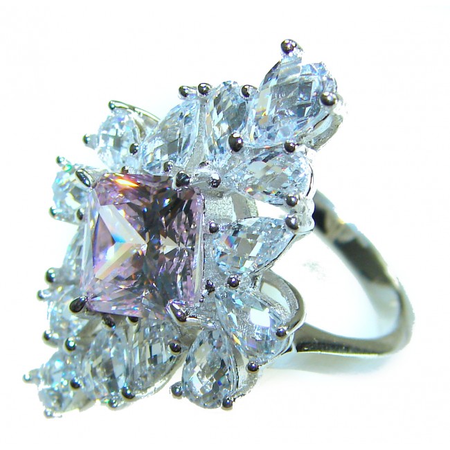 Isabella - Light Pastel 5.9 carat Kunzite .925 Silver handcrafted Cocktail Ring s. 6 1/4
