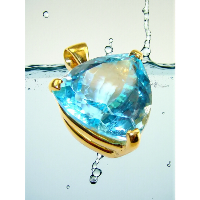 Atlantica TRILLION cut 12.9 carat Swiss Blue Topaz 18K Gold over .925 Sterling Silver Handcrafted Pendant - photo 1