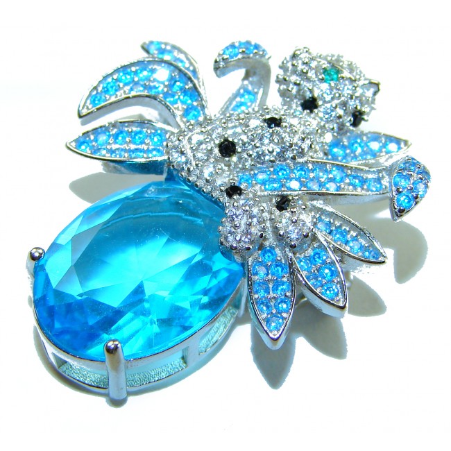 Blue Cheetah authentic 12.5 carat Swiss Blue Topaz .925 Sterling Silver Handcrafted pendant brooch - photo 3