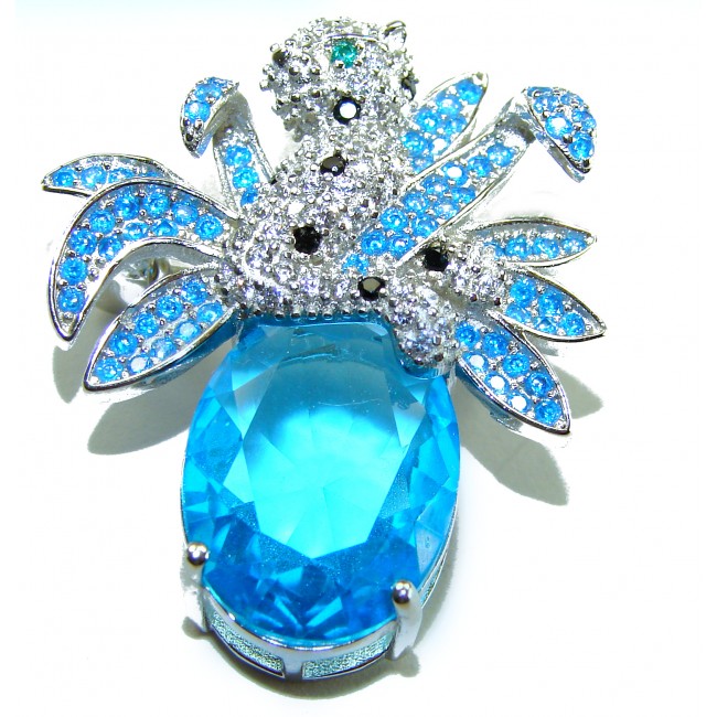 Blue Cheetah authentic 12.5 carat Swiss Blue Topaz .925 Sterling Silver Handcrafted pendant brooch - photo 1