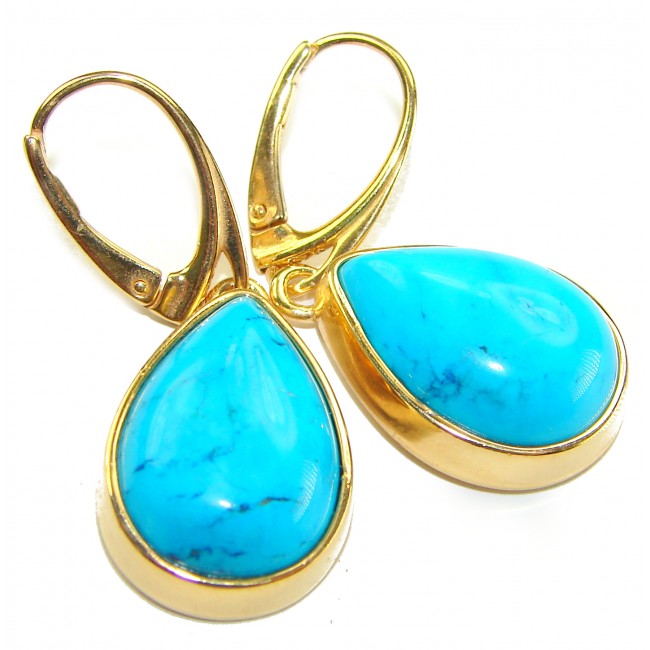 Great authentic Sleeping Beauty Turquoise 18K Gold over .925 Sterling Silver handcrafted Earrings