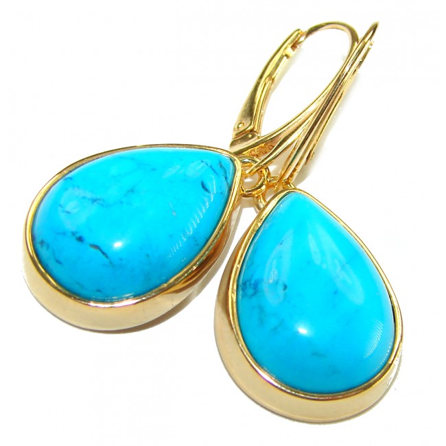 Great authentic Sleeping Beauty Turquoise 18K Gold over .925 Sterling Silver handcrafted Earrings